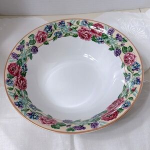 Vintage Fitz and Floyd Omnibus Brittany Vegetable Bowl Floral Stoneware 9 1/8”